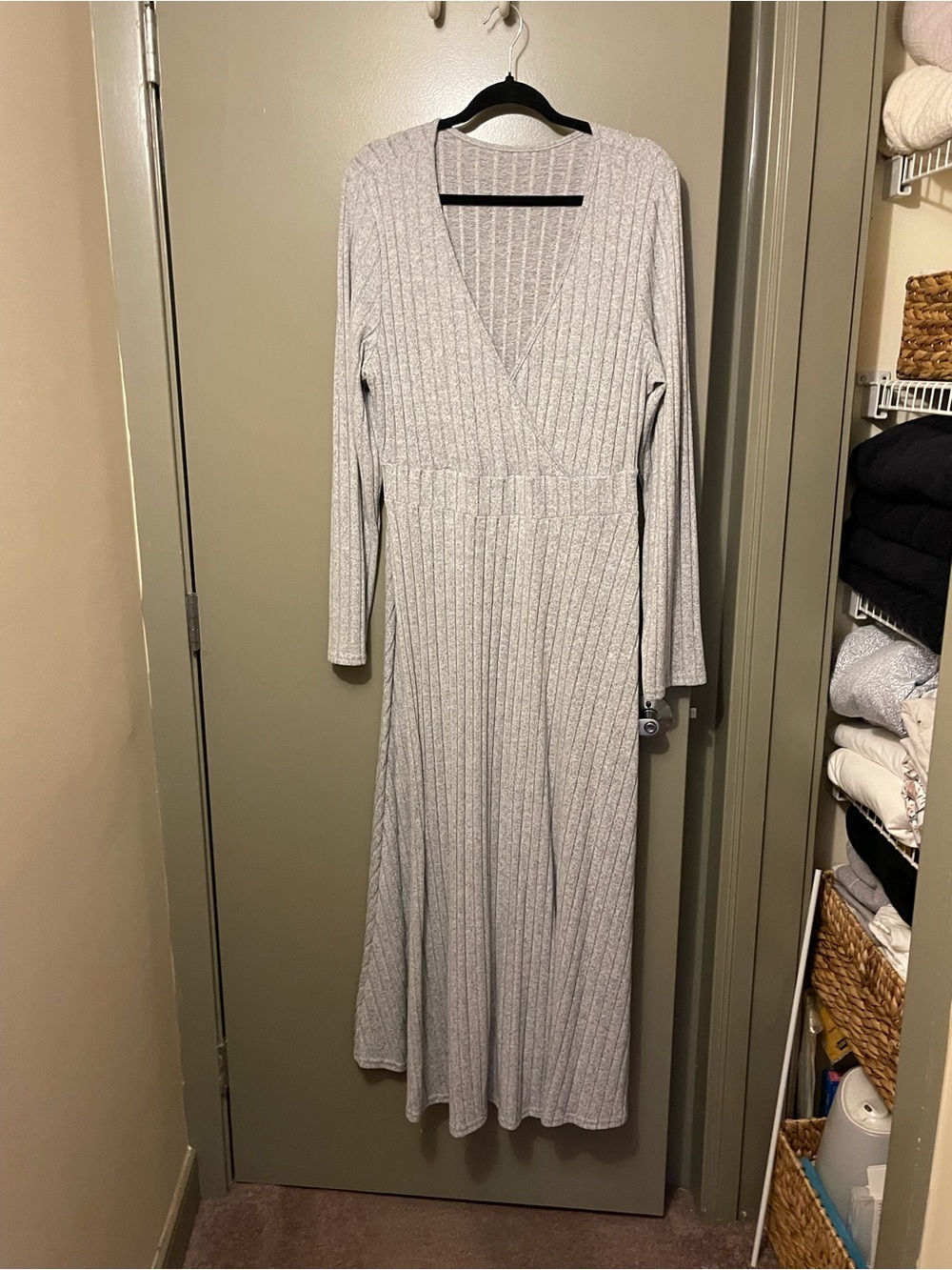 Light Gray Ribbed Wrap Maxi Dress - Women